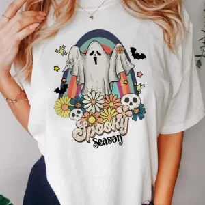 Halloween Style Trendy Cute Women's Clothing Pattern Fashionable Printed T-Shirt Short Sleeved Women's Fun Versatile Top T-Shirt