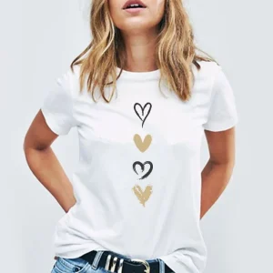 Summer Short Sleeve Casual Ladies Fashion Female Graphic Tee Women Love Heart Watercolor Sweet Print Summer T Clothing T-shirts